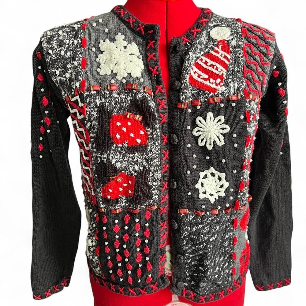 Designer Originals Studio Vintage 90s Christmas Scottie Dog Cardigan P Small